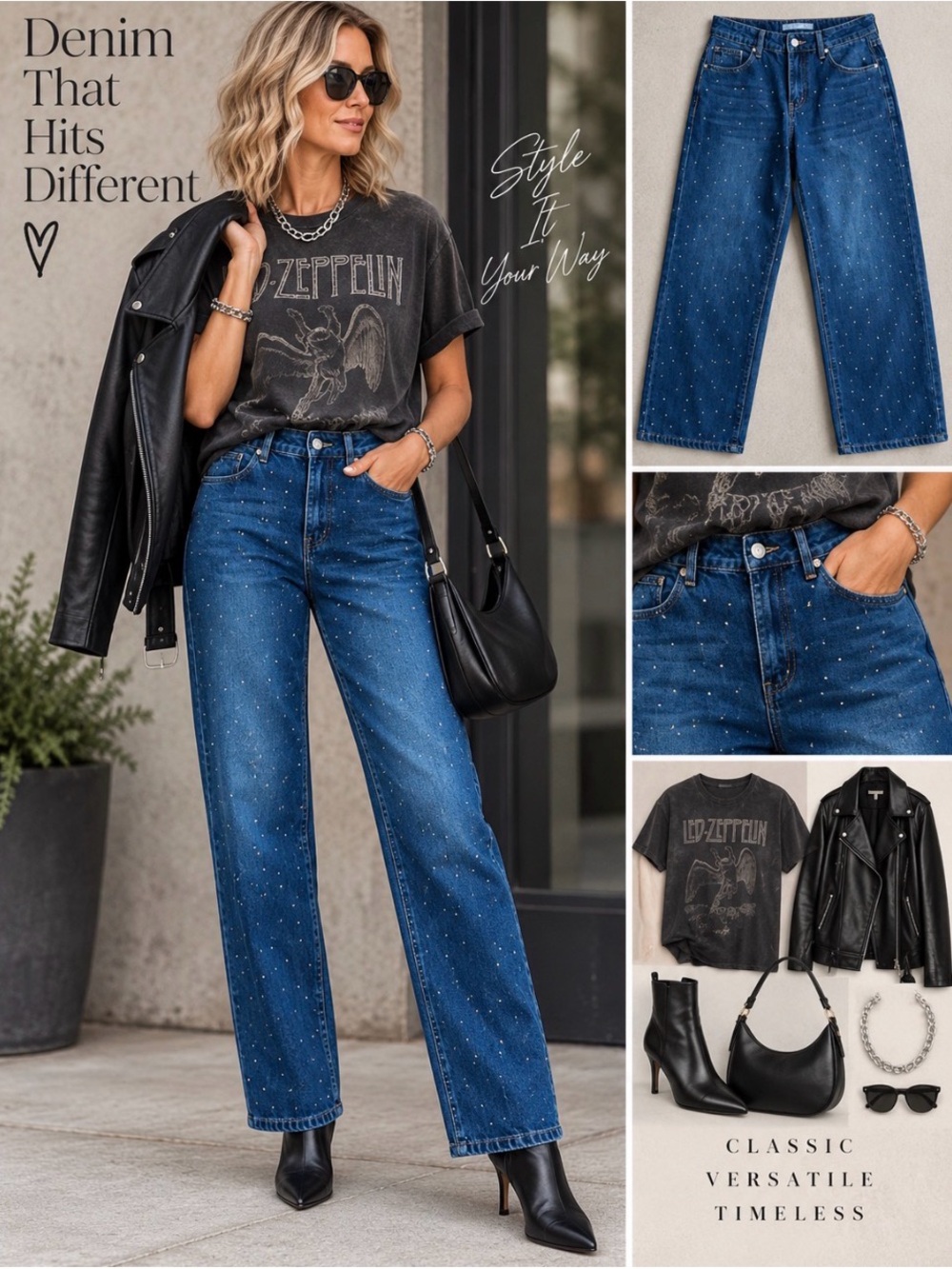 ✨ Cali 1850 Gabriela All-Over Rhinestone Wide Leg Jeans - Size 5 ✨